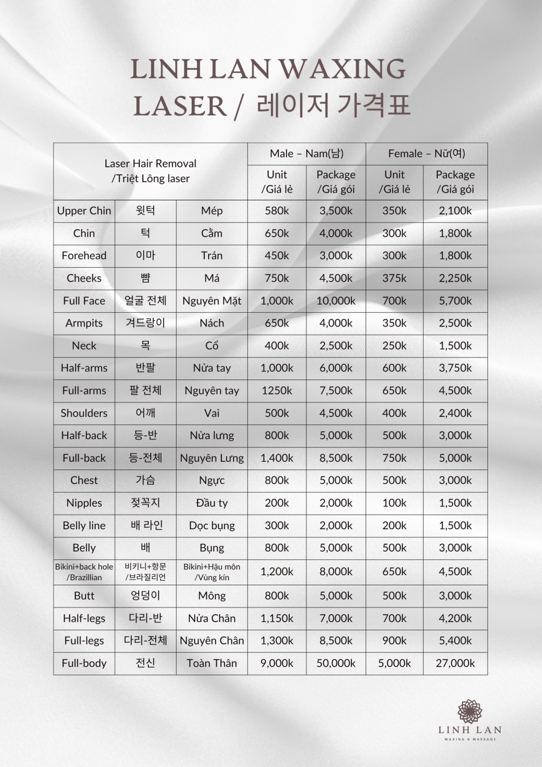 PRICE LINH LAN WAXING & MASSAGE